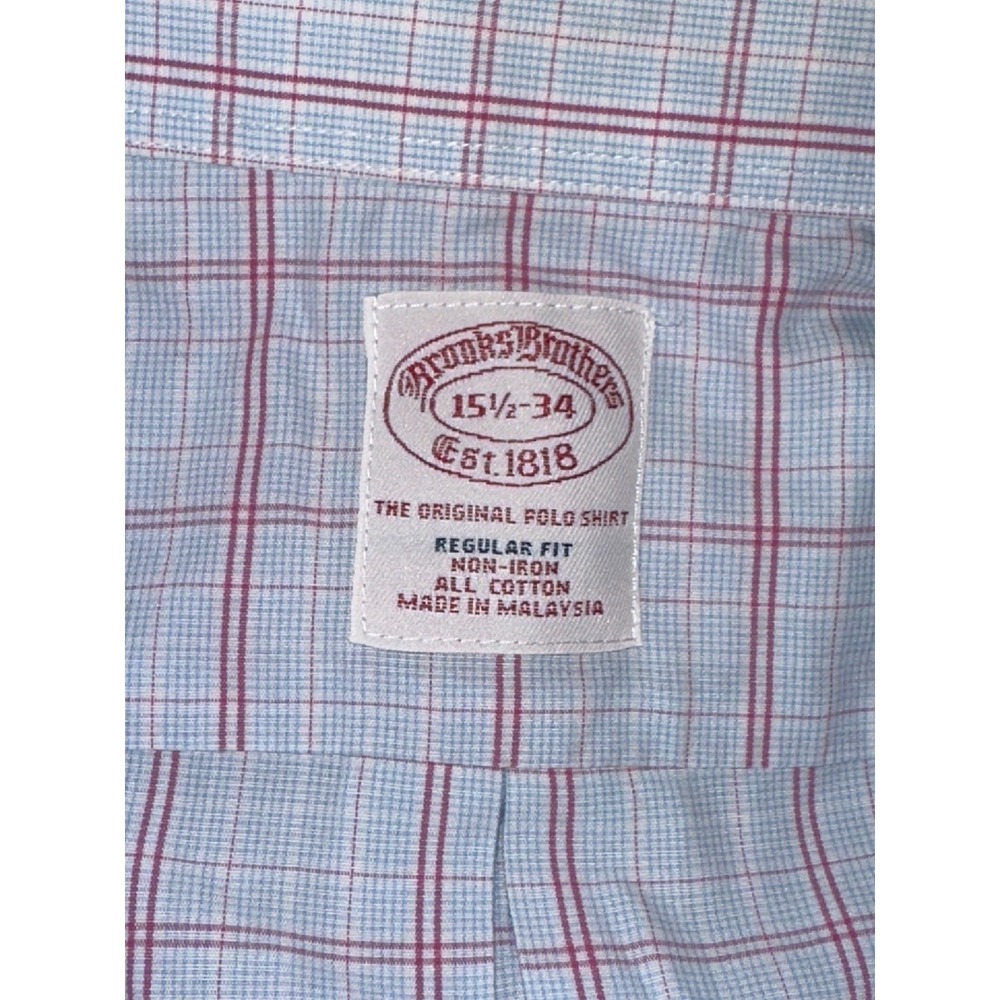 Brooks Brothers Mens Regular Fit Non-Iron Cotton Dress Shirt Blue & Red Plaid - Picture 5 of 5